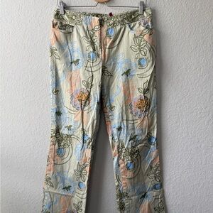 Tibi Multicolor Floral Straight Leg Pants with Lace Bottom